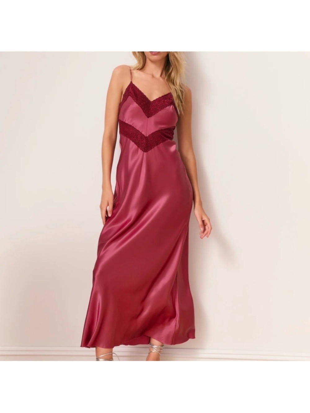 LoveShackFancy Serita Silk Maxi Dress Deep Rose Pink Size S NWT